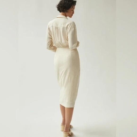 NWT Anthropologie V Neck Knot Front Long Sleeve Faux
Wrap Midi Dress Ivory Linen - Picture 4 of 15